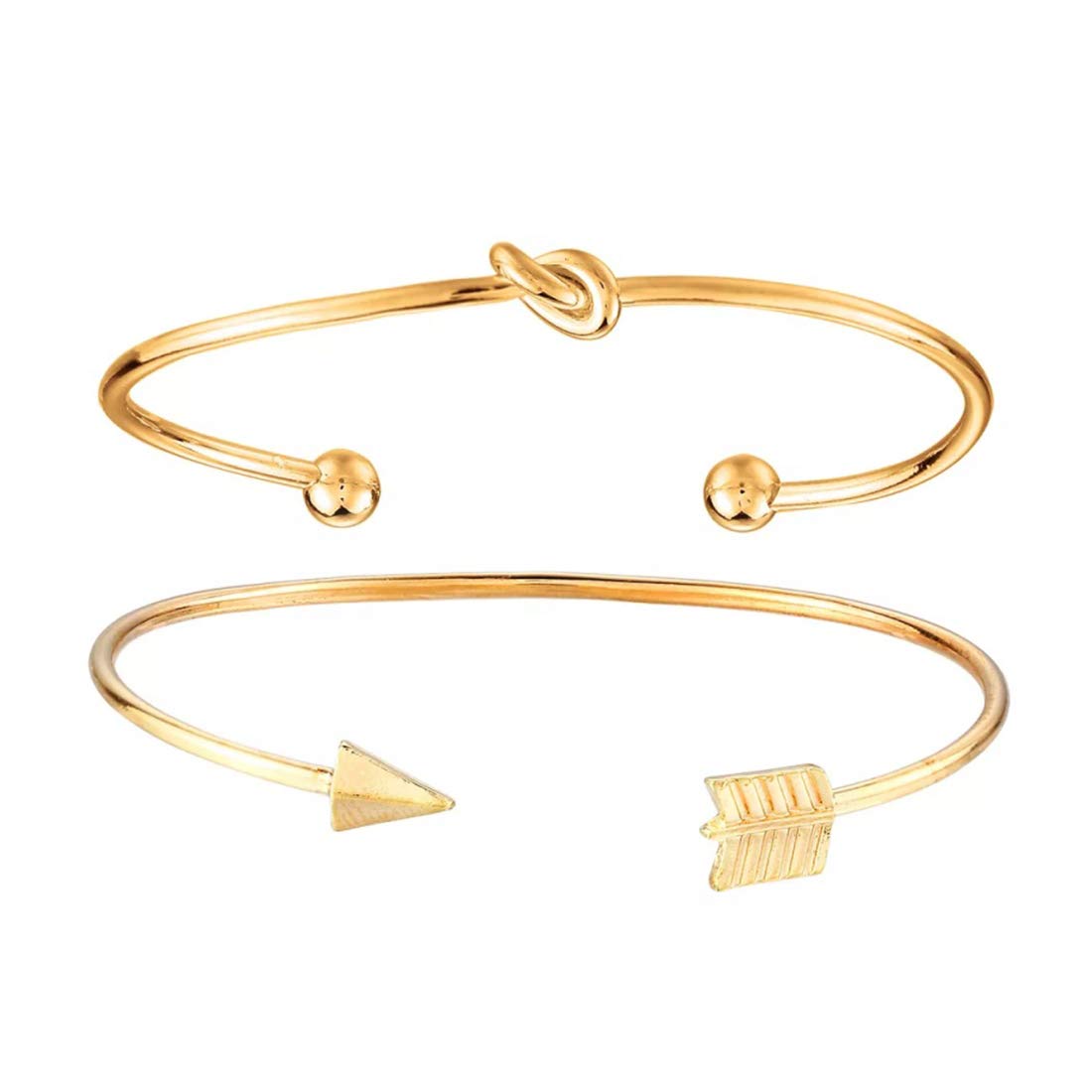 Yellow Chimes Trandy Elegant Set of 2 Pcs Opening Arrow Knot Charm Gold Plated Cuff Bracelet for Women and Girl's