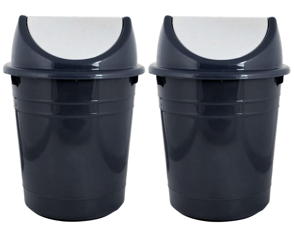 Heart Home Plastic Dustbin, Trashbin, Wastebin For Kitchen, Bathroom, Office Use With Swing Lid, 10 Liter- Pack of 2 (Black)-47HH0872