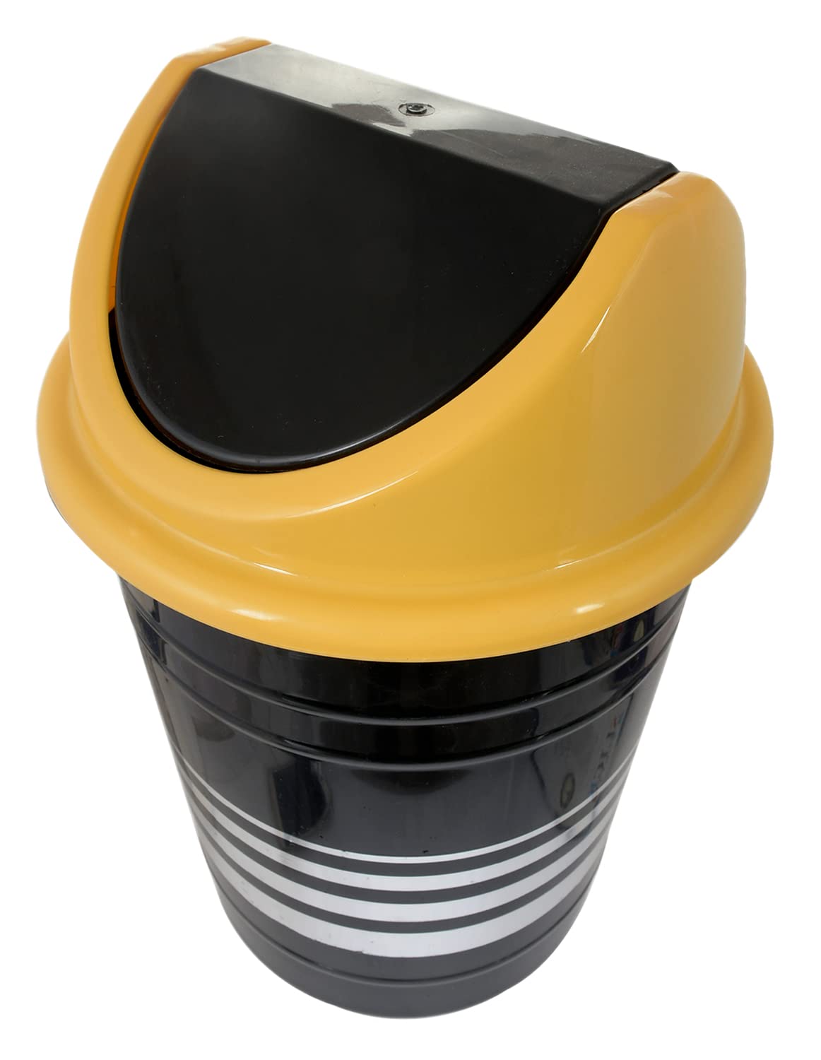 Kuber Industries Plastic Dustbin, Trashbin, Wastebin For Kitchen, Bathroom, Office Use With Swing Lid, 10 Liter (Black & Yellow)-47KM0884