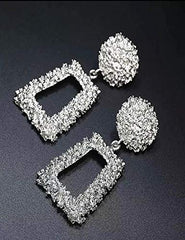 Yellow Chimes Geometric Square Shaped Sparkling Silver Drop Earrings for Women and Girls