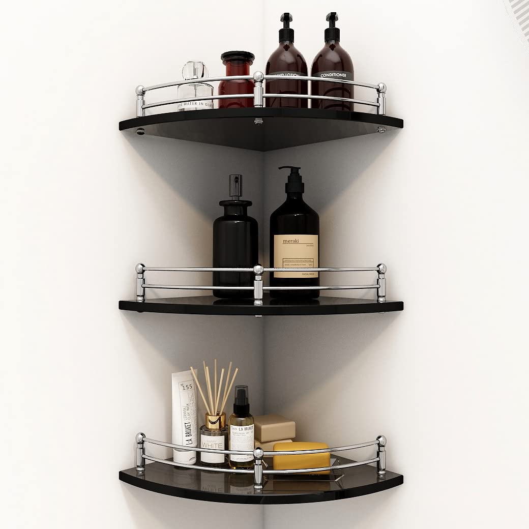 Plantex Advance Self-Adhesive Shelf Organizer for Bathroom and Kitchen  Corner (Powder Coated Black)