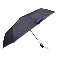 THE CLOWNFISH Umbrella Coloured Piping Series 3 Fold Auto Open Waterproof 190 T Polyester Double Coated Silver Lined Umbrellas For Men and Women (Coloured Piping-Dark Violet)