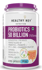 HealthyHey Nutrition Probiotics 50 Billion CFU Multi- Strains, 60 Veg. Capsules, Targeted Release Technology, Stomach Acid Resistant, No Need for Refrigeration, Non-GMO, Gluten-Free