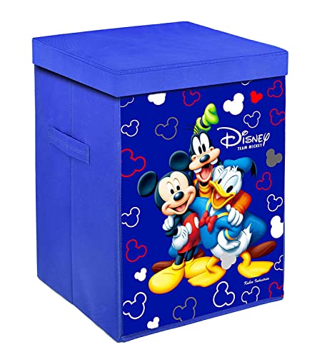 Kuber Industries Mickey & Friend Print Non-Woven Laundry Basket, Clothes Hamper For Laundry Closet, Bedroom, Bathroom With Lid & Handles (Blue) 54KM4081