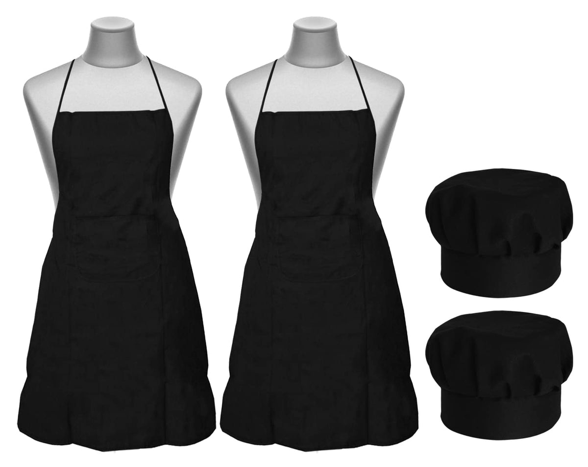 Heart Home Apron & Cooking Cap Set for Cooking, Baking, Party Favors, Home Kitchen, Restaurant, Set of 4 (Black)-50HH01021