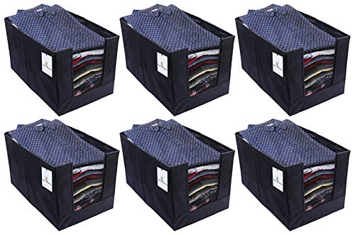 Kuber Industries (Set of 6) Clothes Organiser for Wardrobe - Foldable and Stackable Organizer for Shirt | Garments | Cloth - Storage Container Separator for Closet | Almirah | Shelf | Cupboard (Black)