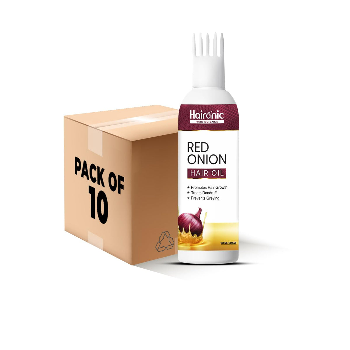 Haironic Hair Science Red Onion Oil- Anti Hair Loss, Nourishing Hair Treatment With Real Onion Extract - Intensive Hair Fall, Dandruff Control Hair Oil - 100ml (Pack of 10)