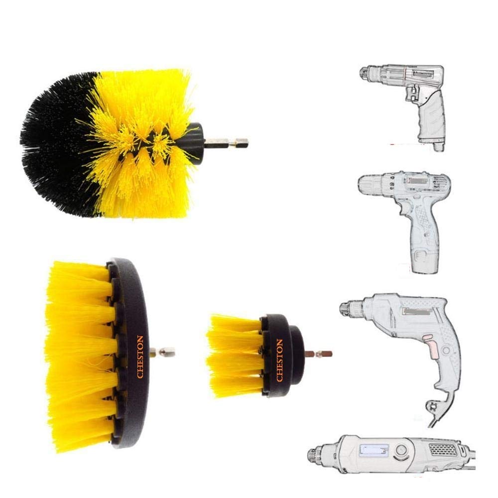 Cheston 3 Pcs Electric Drill Brush Power Scrub for Floor, Bathroom, Tile, Car, Grout, Kitchen and Other Cleaning (ONLY Brush Set) Black