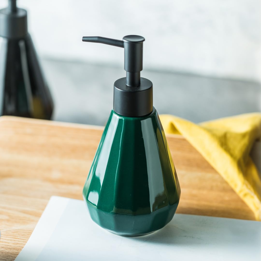 The Better Home 250ml Dispenser Bottle - Green | Ceramic Liquid Dispenser for Kitchen, Wash-Basin, and Bathroom | Ideal for Shampoo, Hand Wash, Sanitizer, Lotion, and More