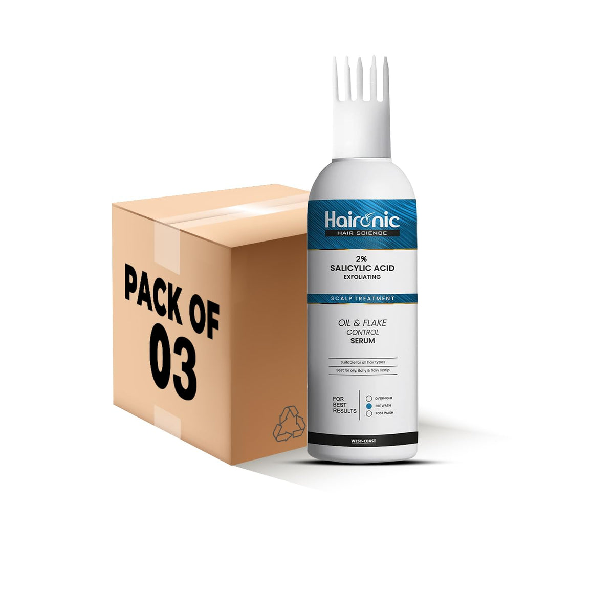 Haironic 2% Salicylic Acid Exfoliating Scalp Oil & Flake Control Hair Serum Best for Oily, Itchy & Flaky Scalp | Suitable for All Hair Types - 100ml (Pack of 3)