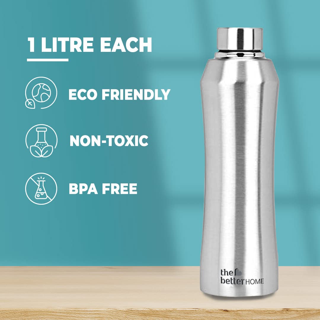 Stainless Steel Water Bottle Set of 3 - 1 Litre each Silver