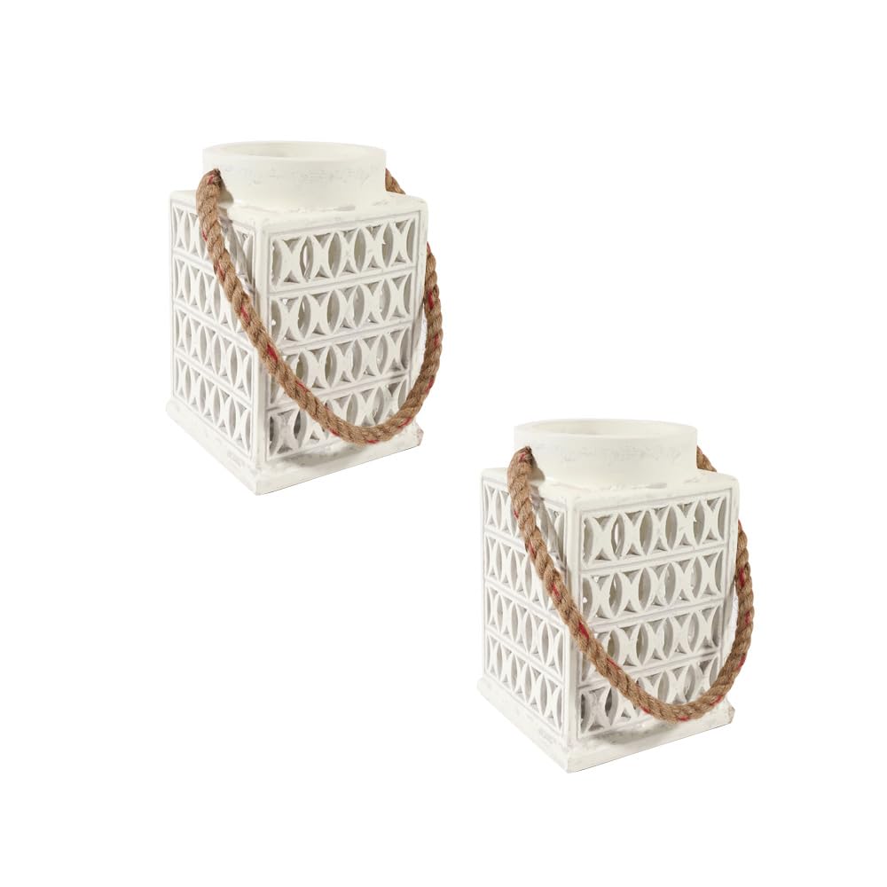 Ellementry Jharokha Ecomix White Lantern Set of 2 | Candle Tealight Holder for Balcony and Garden | Hanging Lamp for Home Decoration | Aesthetic Lalten for Vintage Christmas Decor and Corporate Gift