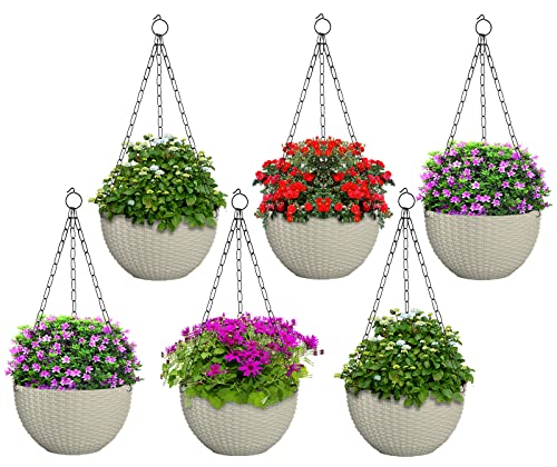 Kuber Industries Plastic Hanging Flower Pot for Balcony & Railing Set of 6 (White)-20x20x59 cm