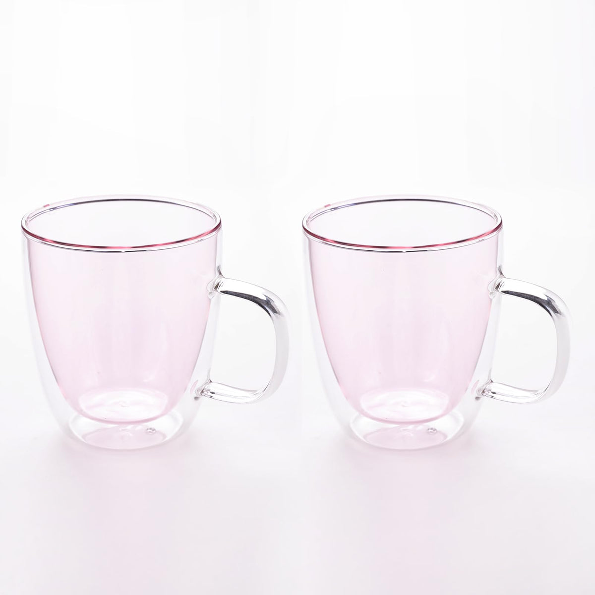 UMAI Double Walled Glass Coffee Mug Set of 2-400ml | Borosilicate Glass Teacups | High Thermal Resistance | Microwave & Dishwasher Safe | Gifting Pack for Friends & Family | Pink