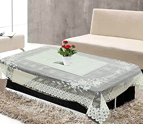 Kuber Industries Floral Design PVC 4 Seater Center Table Cover (White, 40"x60")