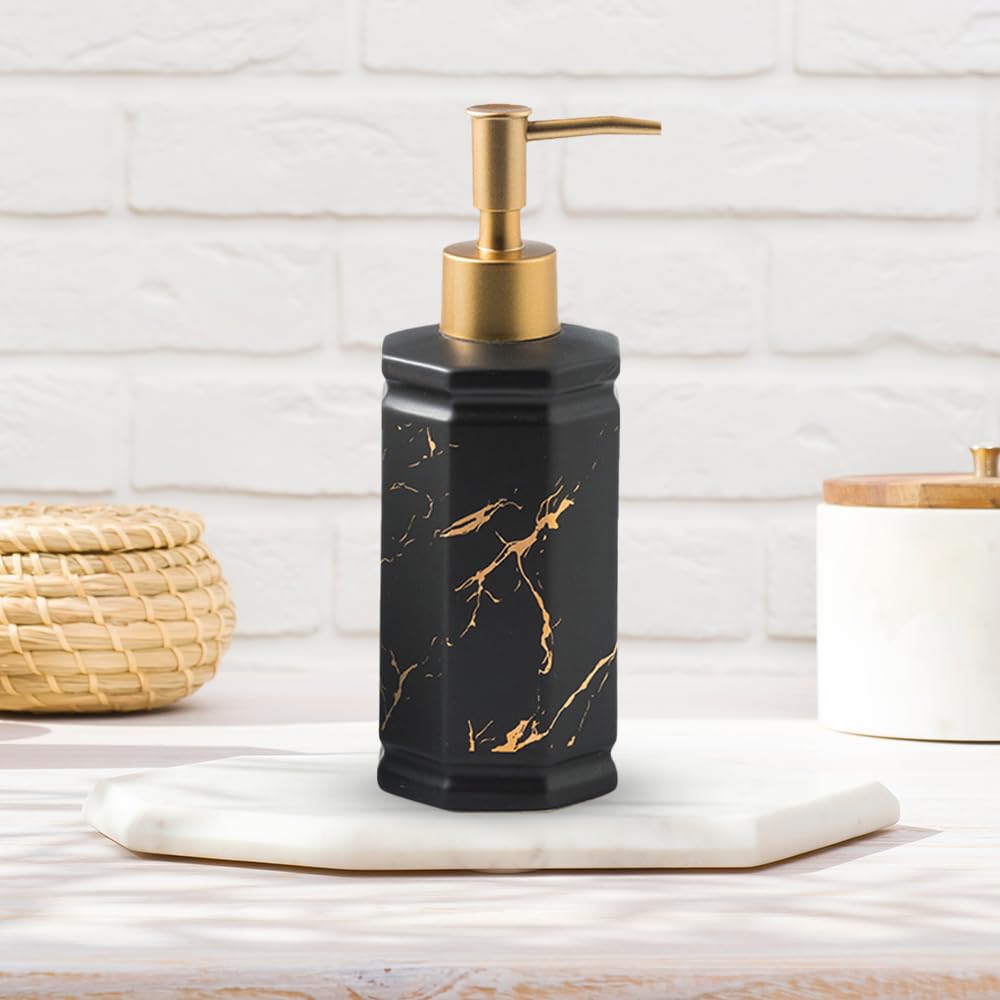 The Better Home 350ml Dispenser Bottle - Black | Ceramic Liquid Dispenser for Kitchen, Wash-Basin, and Bathroom | Ideal for Shampoo, Hand Wash, Sanitizer, Lotion, and More