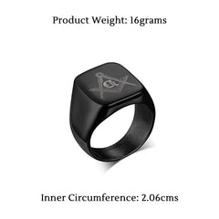 Yellow Chimes Rings for Men Rock Cool Casual Ring AG Masonic Logo Religious Freemason Symbol Black Titanium Steel Ring for Men & Boys. (10)