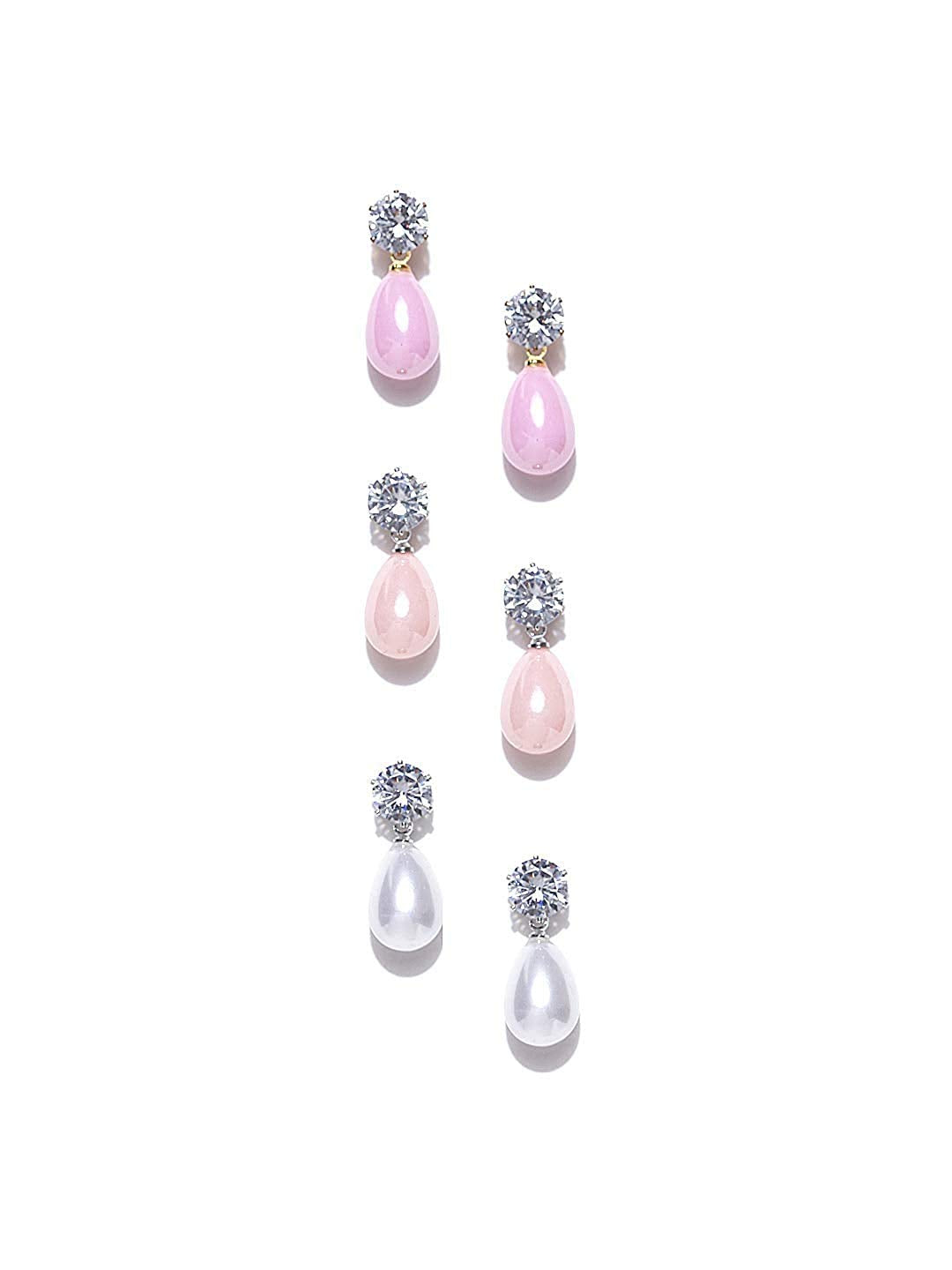 Yellow Chimes Latest Fashion Combo of 3 Pair Crystal Pearl Drop Earrings for Women and Girls