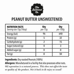 The Butternut Co. Natural Peanut Butter (Creamy) 340g | Unsweetened | 32g Protein | No Added Sugar | 100% Peanuts | No Salt | High Protein Peanut Butter | Gluten Free | Vegan | Cholesterol Free