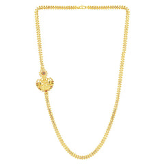 Yellow Chimes Classic AD/American Diamond Studded Gold Plated Necklace Lakshmi Mugappu Mopu Chain Thali chain Design with side Mugappu for Women and Girls