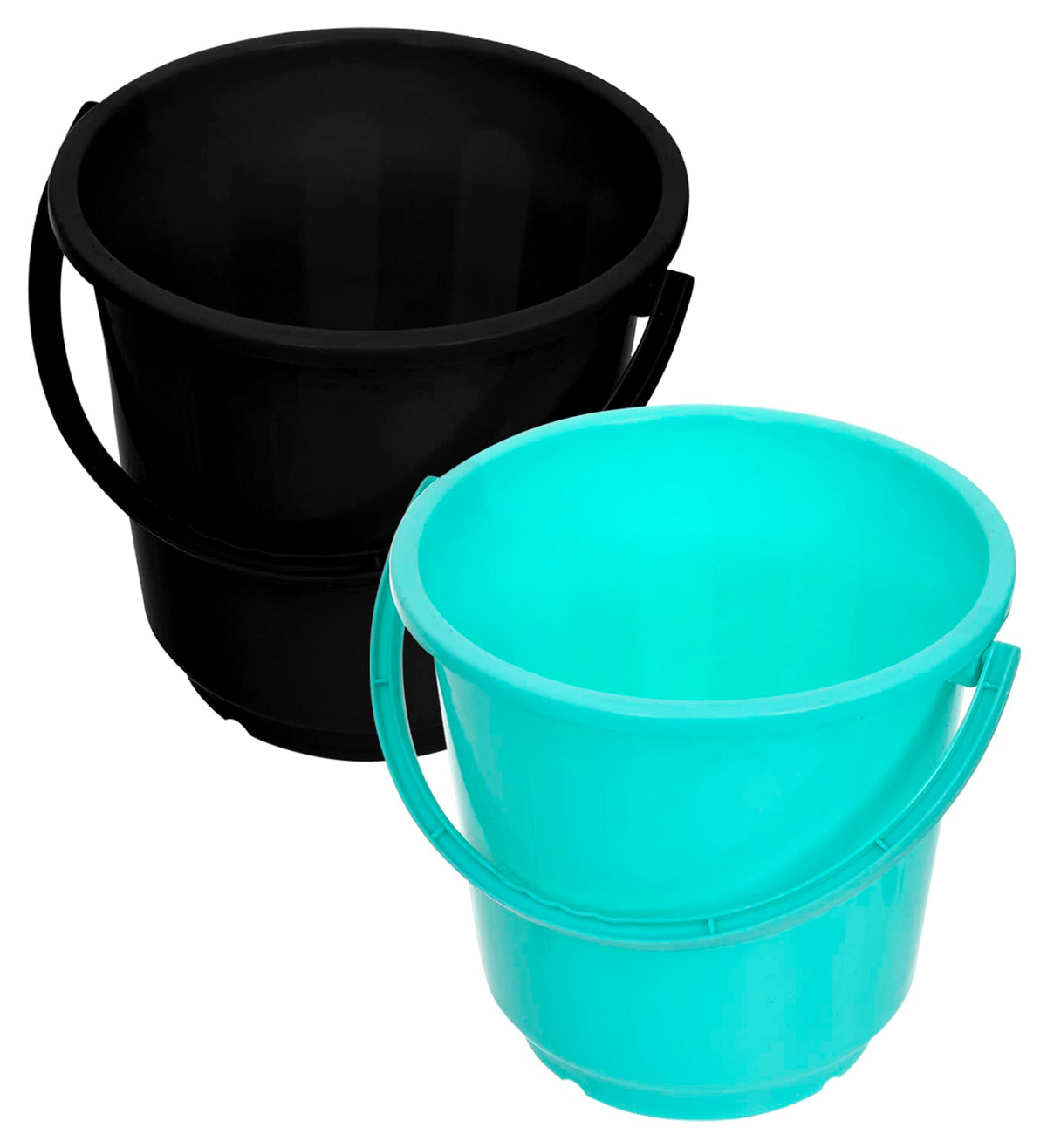 Kuber Industries Bucket|Plastic Bucket for Bathroom|Bucket for Bathing|Unbreakable Bucket with Handle|16 Liter|Pack of 2 (Black & Green)