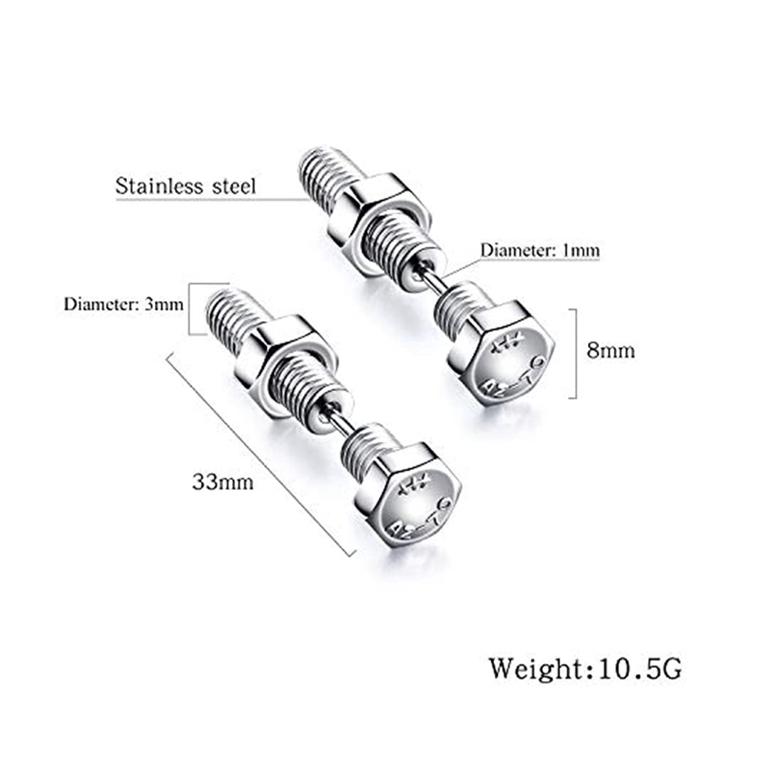 Yellow Chimes Elegant Latest Fashion Stainless Steel Screw Design Silver Stud Earrings for Men and Women, Medium (YCFJER-418SCRW-SL)