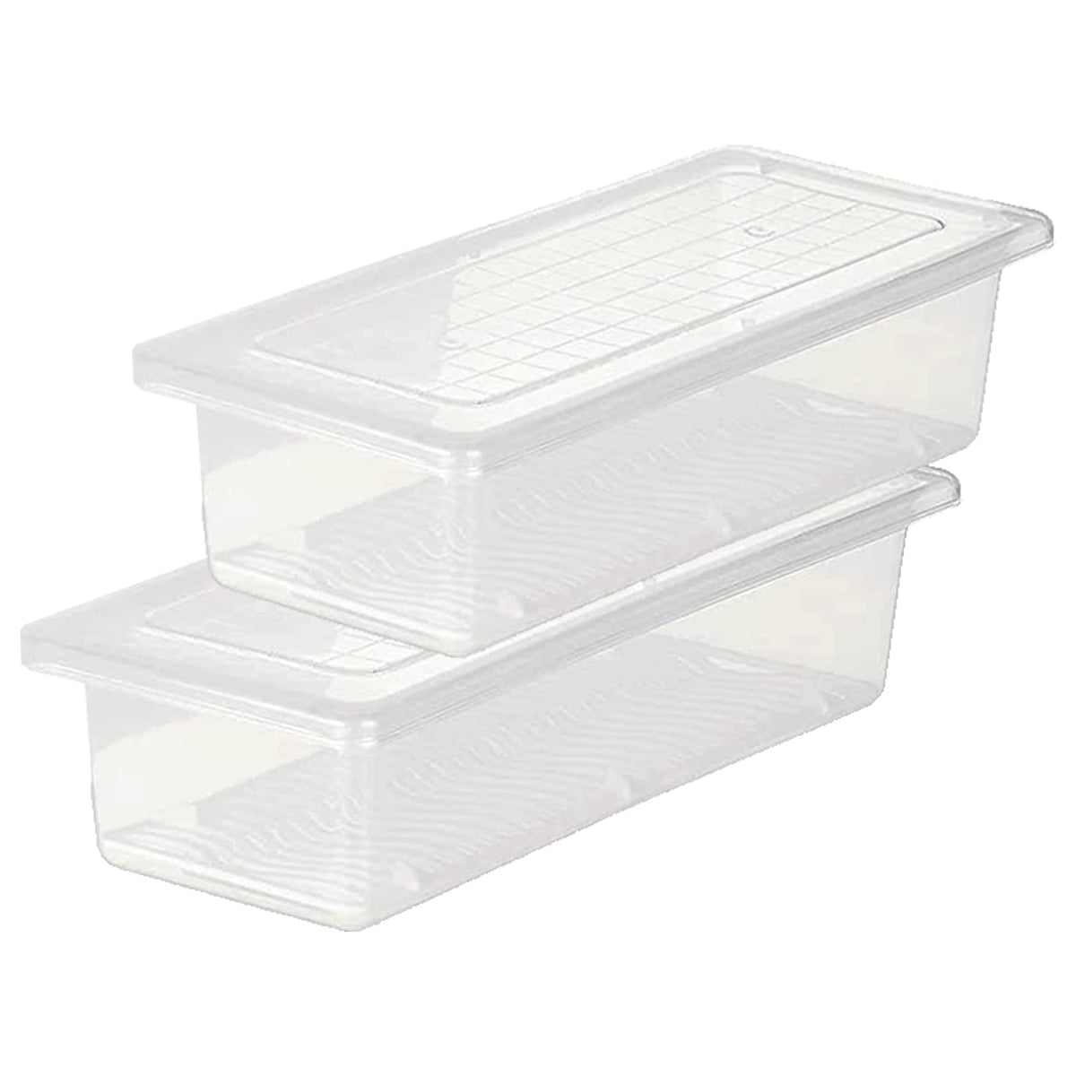 Kuber Industries Tranasparent Plastic Fridge/Refrigerator Food Storage Container with Drain Plate & Lid- Set of 2 (White)-45KM041