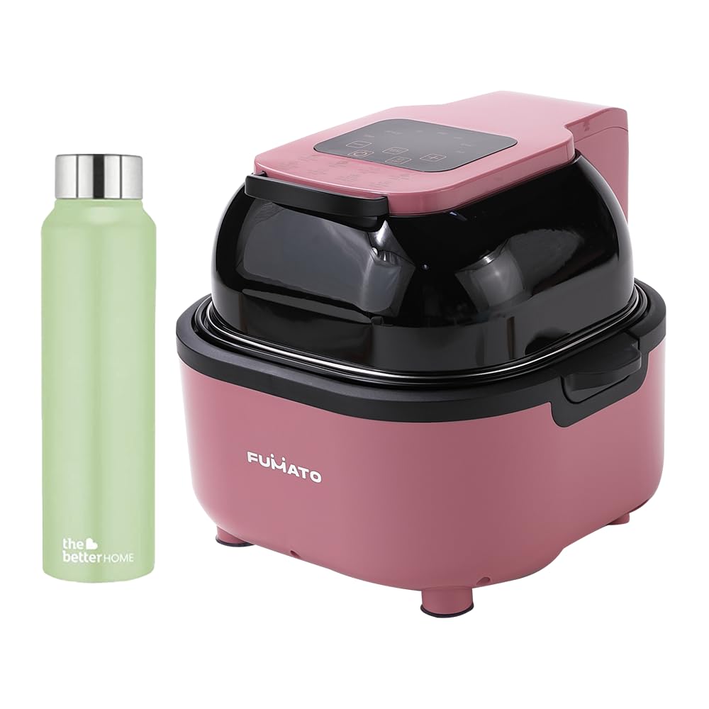 The Better Home FUMATO Aerochef Pro Air fryer With Digital Screen Panel 6.8L Pink & Stainless Steel Water Bottle 1 Litre Green