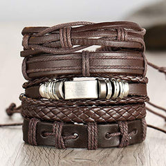Yellow Chimes Multi PCS Combo Leather Wraps Casual Latest Trend Bracelets for Men and Boys (Style 2-5 PC)