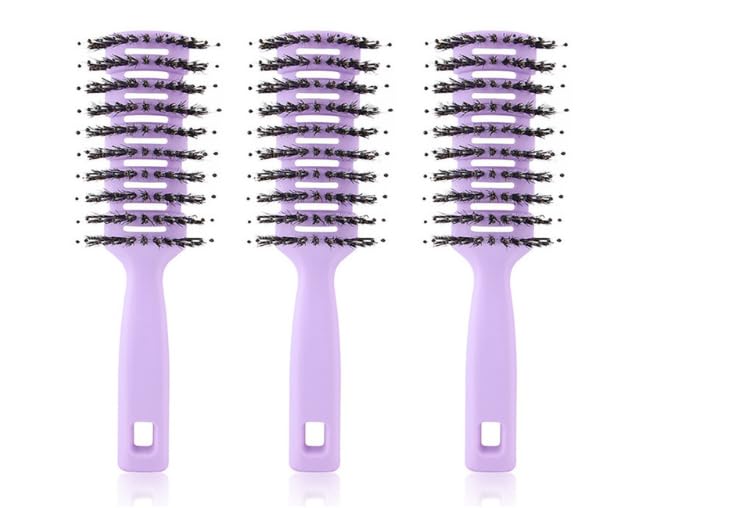 UMAI Round Vented Hair Brush for Quick Drying & Pain Free Detangling | Smoothens | Stylish design | Flexible Nylon Bristles | Suitable for all Hair types (Purple, Pack of 3)