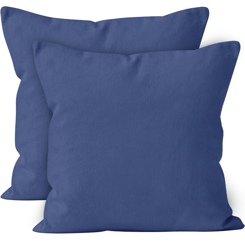 Encasa Cotton Throw Pillow Covers Set of 2 I Small (40x40 cm) - Cobalt Blue I No Insert I Plain Square Pillowcases I Machine Washable | Indoor Use Only