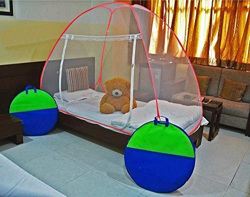 Evafly Mosquito Net for Single Bed, Strong net, High Durability, Foldable, Corrosion Resistant, Lightweight-Red