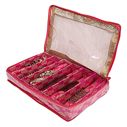 Kuber Industries Brocade Hardboard 6 Rod Bangle Box, Pink (CTKTC662)