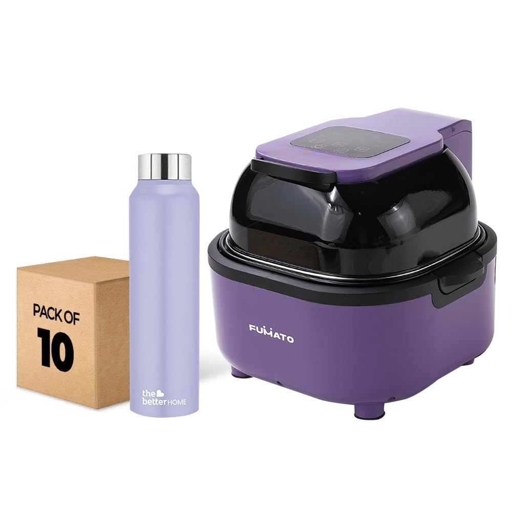 The Better Home FUMATO Aerochef Pro Air fryer With Digital Screen Panel 6.8L Purple & Stainless Steel Water Bottle 1 Litre Pack of 10 Purple