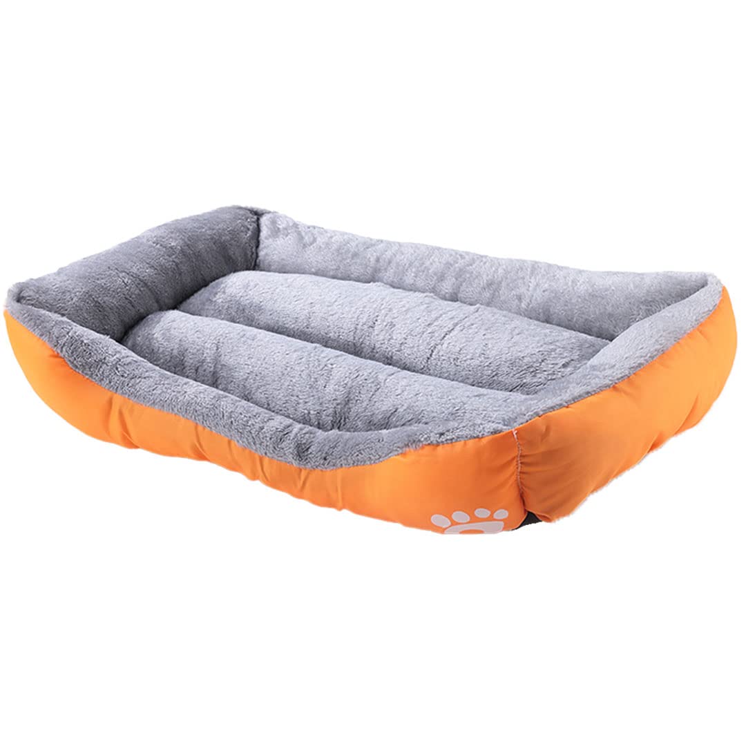 Kuber Industries Dog & Cat Bed|Super Soft Plush Top Pet Bed|Oxford Cloth Polyester Filling|Machine Washable Dog Bed|Rectangular Cat Bed with Rise-Edge Pillow|QY036OR-L|Orange