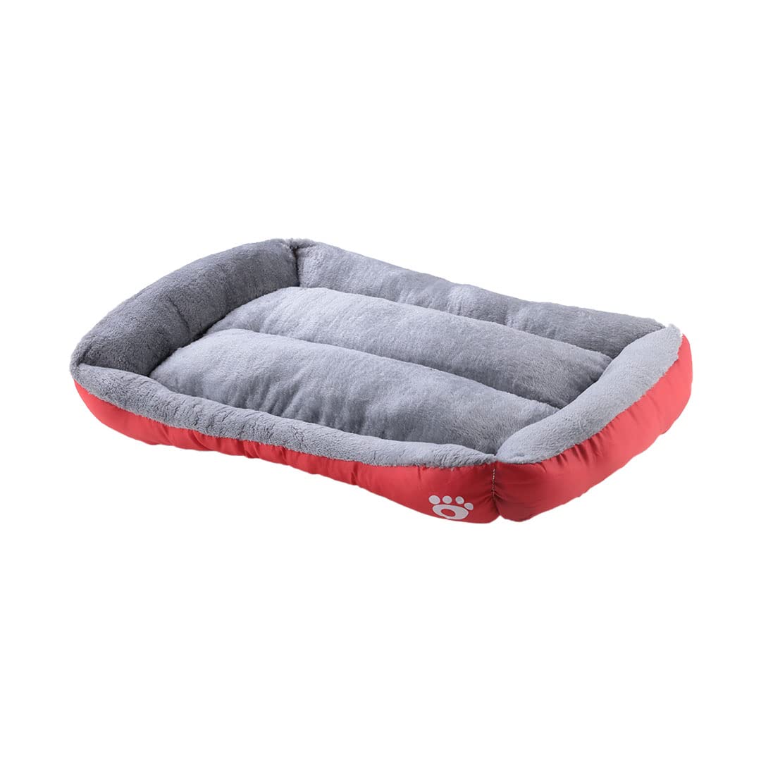 Urbane Home Dog & Cat Bed|Super Soft Plush Top Pet Bed|Oxford Cloth With High-Quality Polyester Filling|Machine Washable Dog Bed|Rectangular Cat Bed With Rise-Edge Pillow|QY036R-S|Red