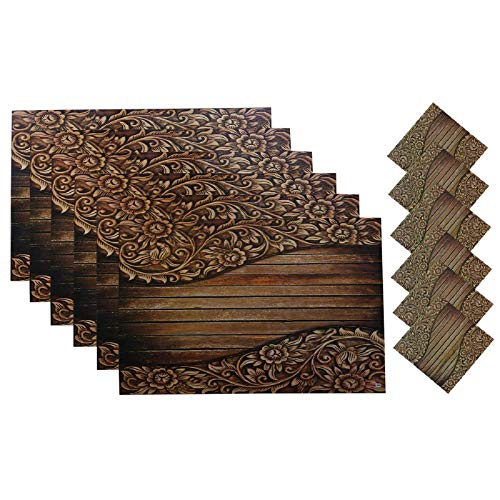 Kuber Industries PVC 6 Pieces Dining Table Placemats with 6 Pieces Tea Coaster (Multi) -CTKTC07034
