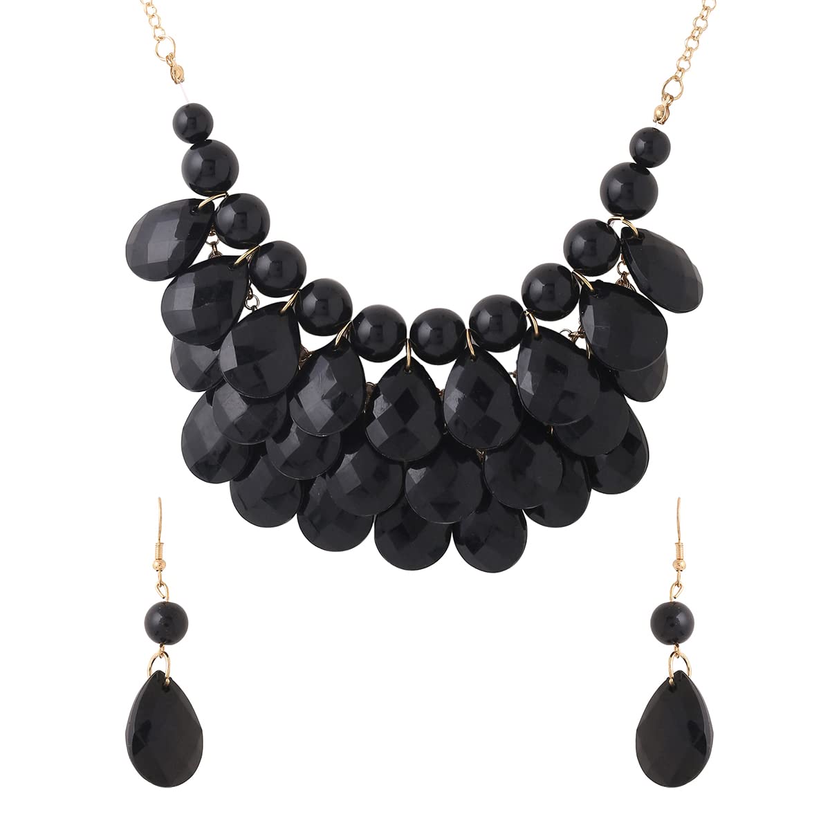 Yellow Chimes Jewellery Set For Women Black Stone Tear Drop Designed Gold Toned Necklace Set For Women and Girls