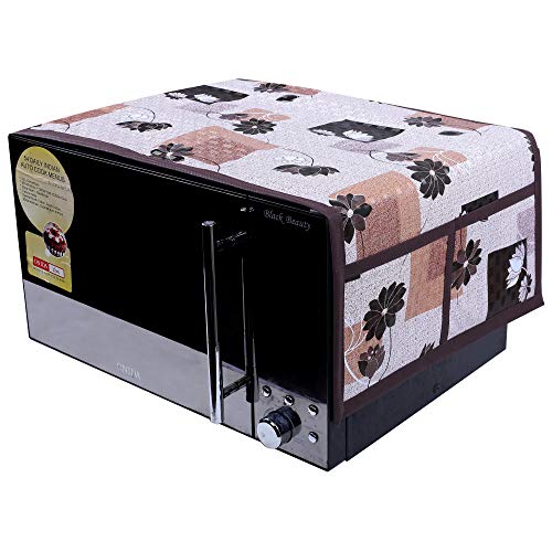 Kuber Industries Flower Design PVC Microwave Oven Top Cover 25 Liter with Utility 4 Pockets (Brown) - CTKTC40684