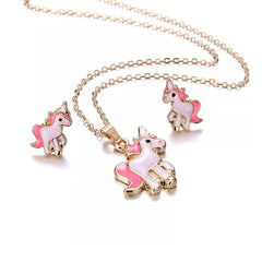 Melbees by Yellow Chimes Pendant Set for Girls Lovely Pink Baby Unicorn Small Pendant Set Necklace with Stud Earrings Kids Jewellery Set for Girls and Kids.
