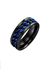 Yellow Chimes Rings for Men Chain Ring Tough Dude Blue Chain Stainless Steel Black Ring for Men and Boys.