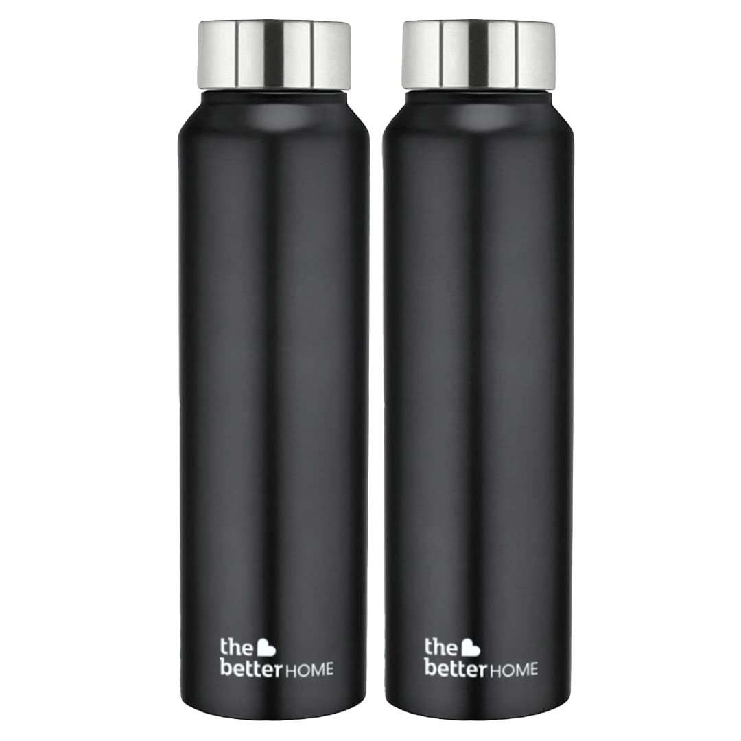 The Better Home 1000 Stainless Steel Water Bottle 1 Litre | Rust-Proof, Lightweight, Leak-Proof & Durable | Eco-Friendly, Non-Toxic & BPA Free Water Bottles 1+ Litre | Black (Pack of 2)