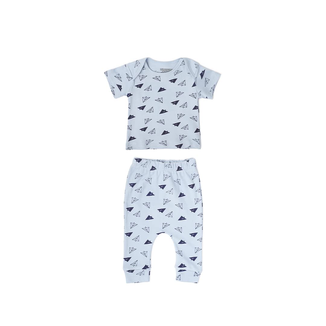 Mush Ultra Soft Bamboo Unisex Tees & Pants Combo Set for New Born Baby/Kids,Pack of 2 (0-3 Months, Aeroplane)