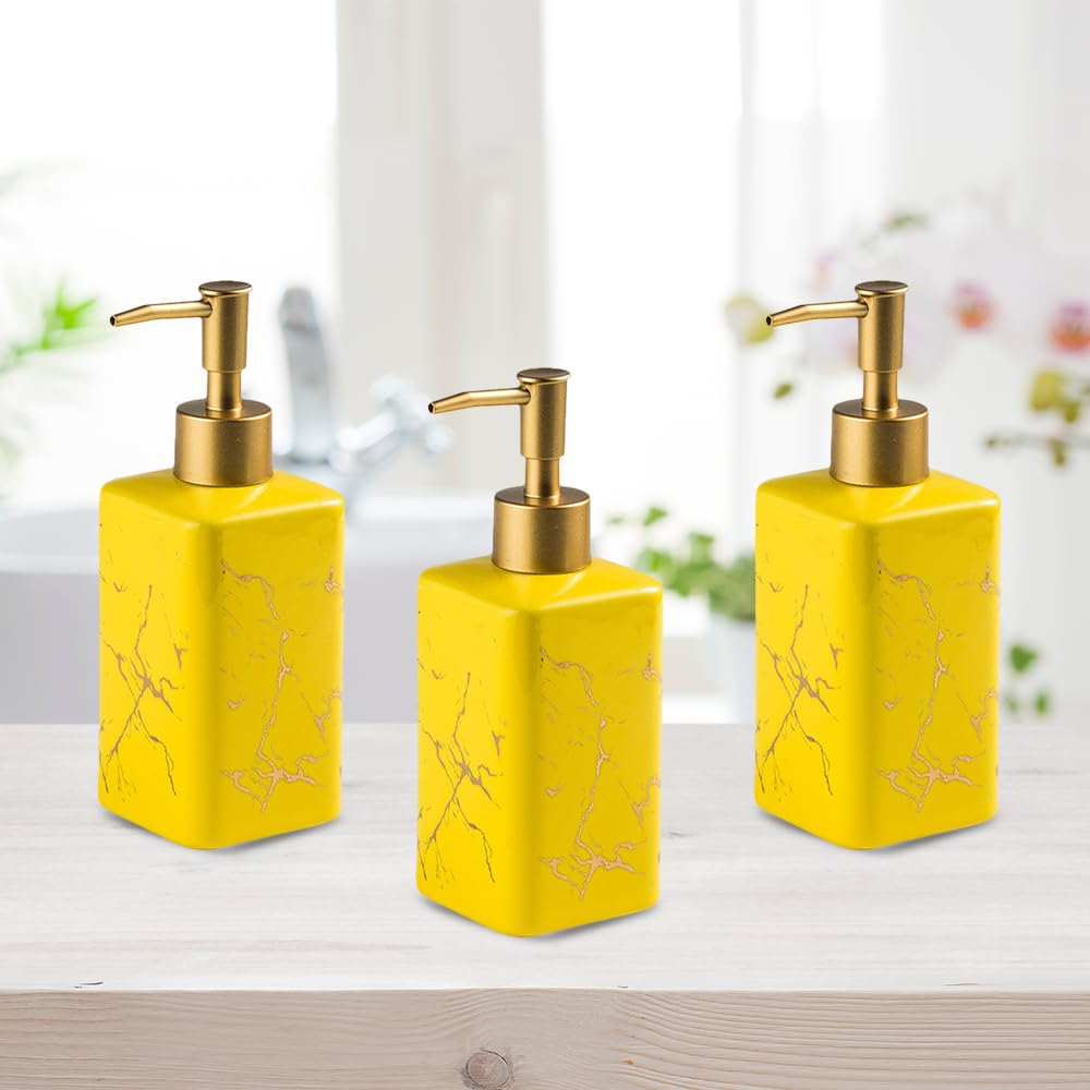 The Better Home 320ml Dispenser Bottle - Yellow (Set of 3)| Ceramic Liquid Dispenser for Kitchen, Wash-Basin, and Bathroom | Ideal for Shampoo, Hand Wash, Sanitizer, Lotion, and More