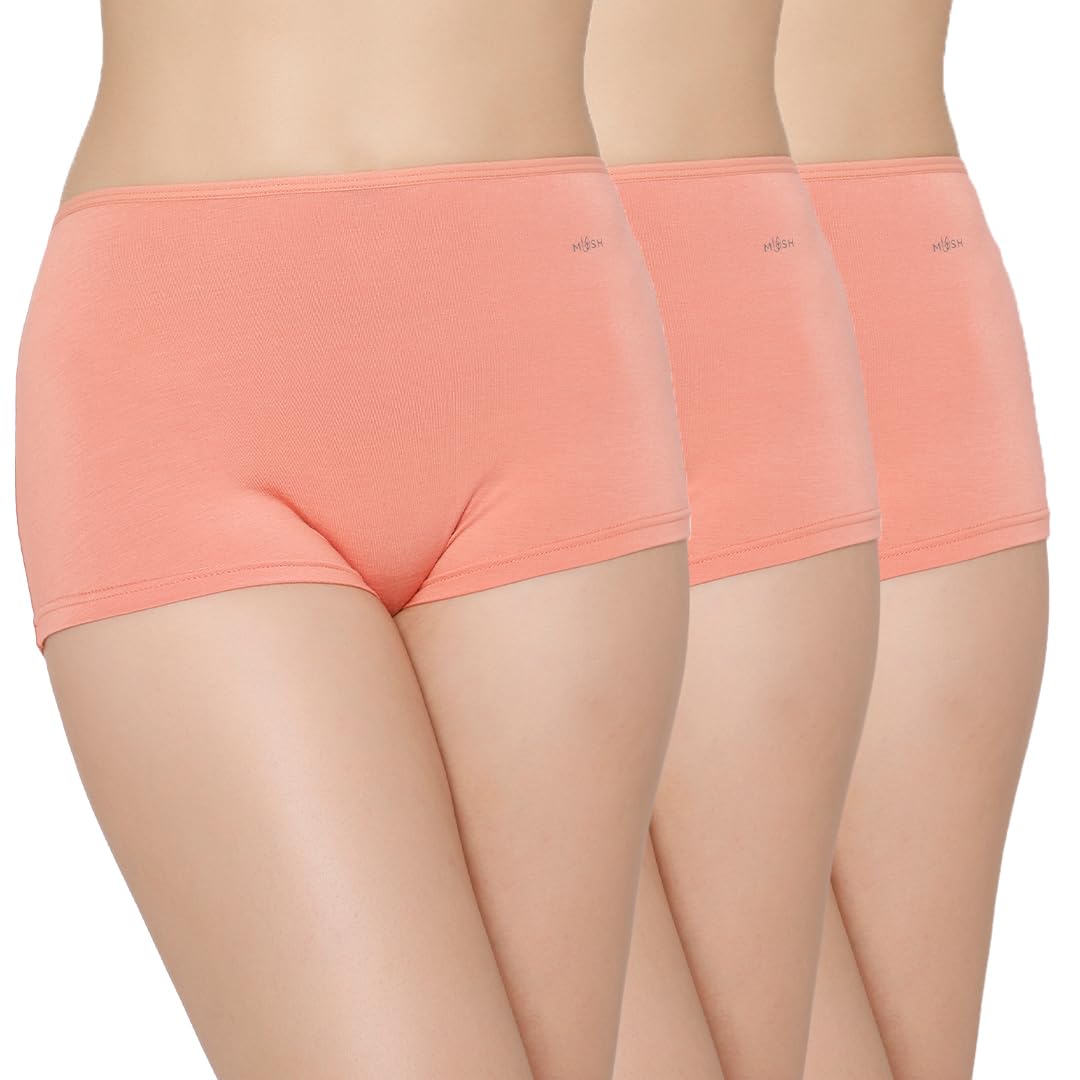 Mush Bamboo Boyshort Panties for Women | Ultra Soft Bamboo Underwear for Women | Breathable, Anti-Odor, Seamless & All Day Comfort Panties Pack of 3 (S, Peach)