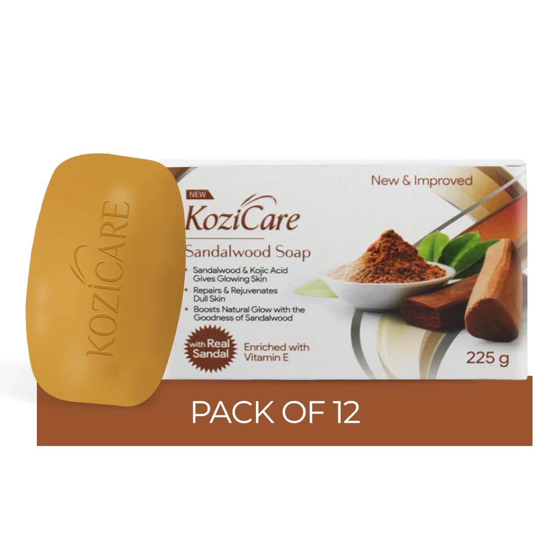 Kozicare Sandalwood Bath Soap for Younger Looking and Glowing Skin | with a Long-Lasting Youthful Radiance |For Man, Women and All Skin types-75gm (Pack of 12)