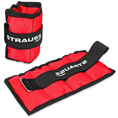 Strauss Adjustable Ankle/Wrist Weights 1 KG X 2 | Ideal for Walking, Running, Jogging, Cycling, Gym, Workout & Strength Training | Easy to Use on Ankle, Wrist, Leg, (Red)