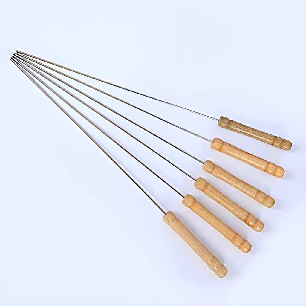 Plantex Barbecue Skewers Barbecue String with Wooden Handle BBQ Stick Needles Outdoor Camping Outings Cooking Tools - 10 Pcs