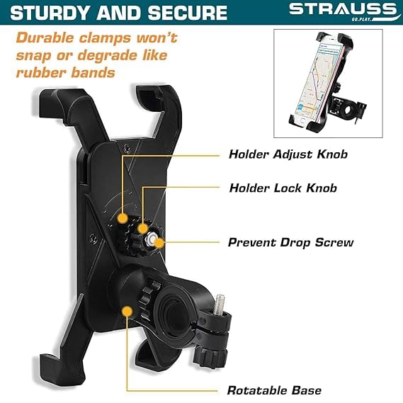 STRAUSS Bike Mobile Holder - Adjustable 360° Rotation Bicycle Phone –  GlobalBees Shop