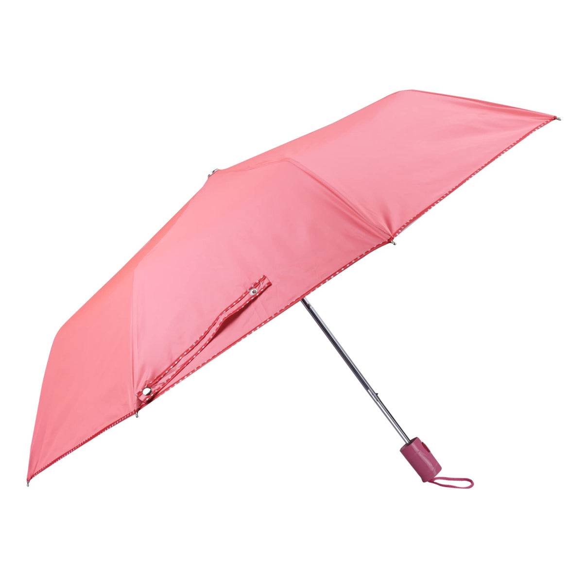 THE CLOWNFISH Umbrella Monochrome Series 3 Fold Auto Open Waterproof Water Repellent 190 T Polyester Double Coated Silver Lined Dotted Border Umbrellas For Men and Women (Dark Peach)
